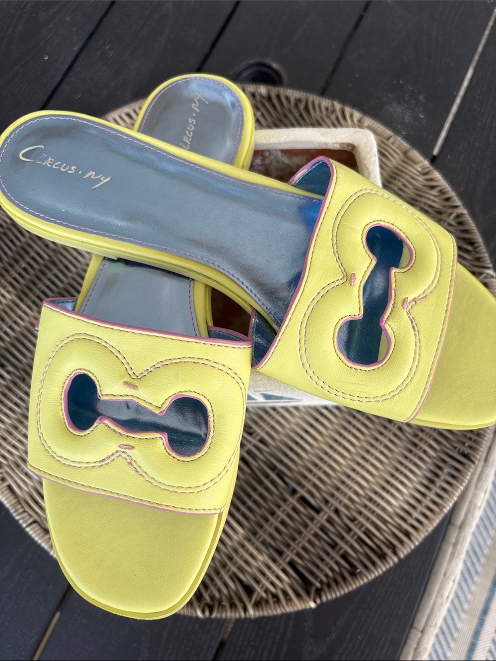 Circus by Sam Edelman Yellow Slide Mules with Navy Inset